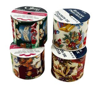 Offray Vintage Ribbon Fall Garden Fabric Craft Rolls 2-5/8" Wide - Used (4-Pack)